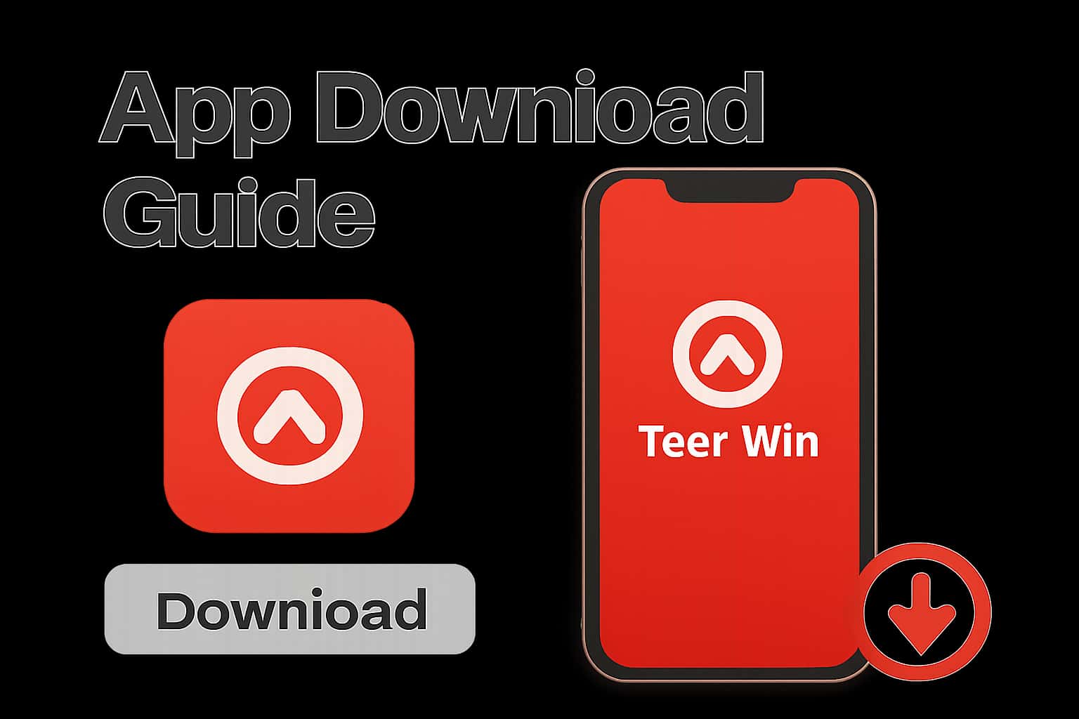 An informative visual representation of the Teer Win App Download Guide with a red theme.