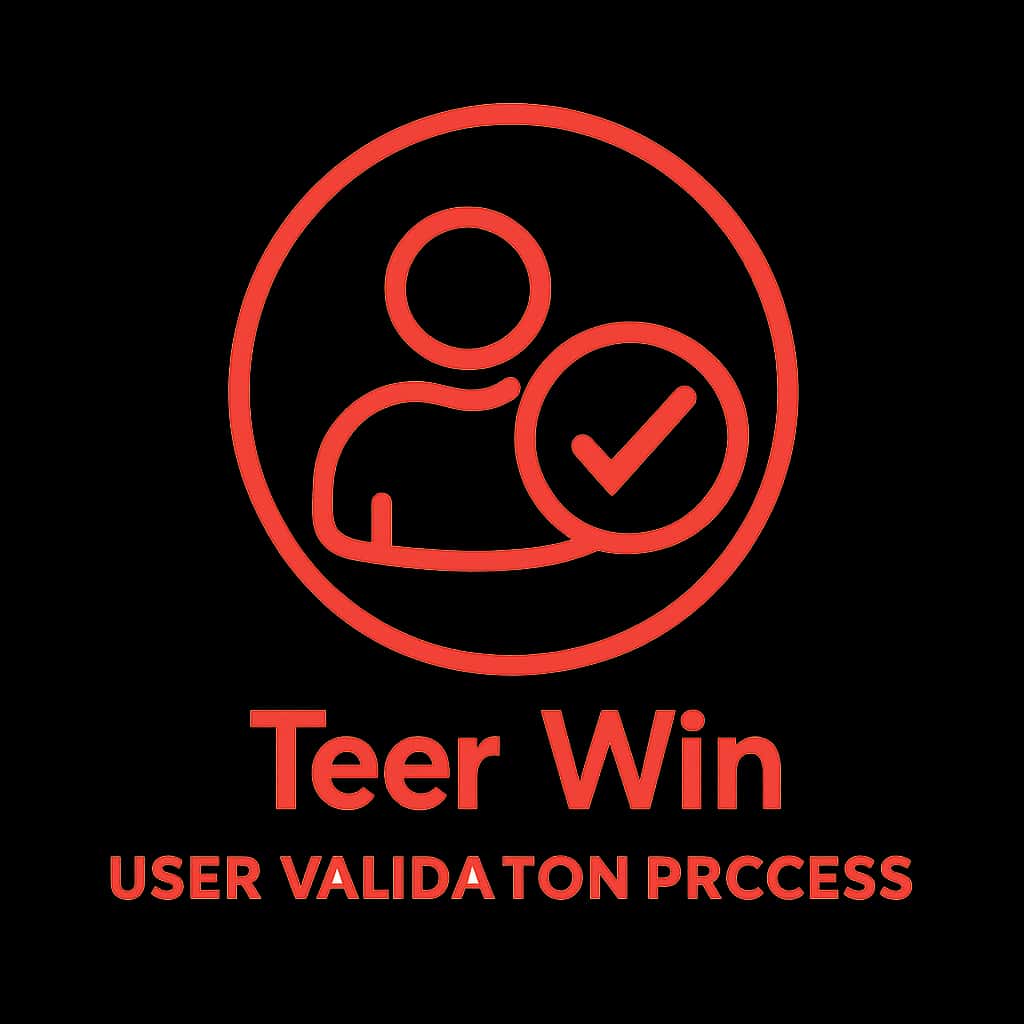 A professional badge representing the Teer Win User Validation Process.