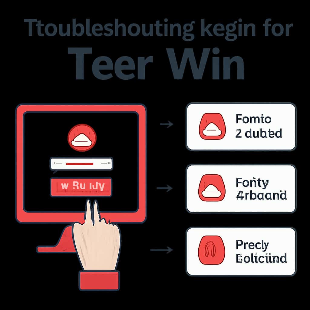 An educational diagram detailing the troubleshooting process for Teer Win login.